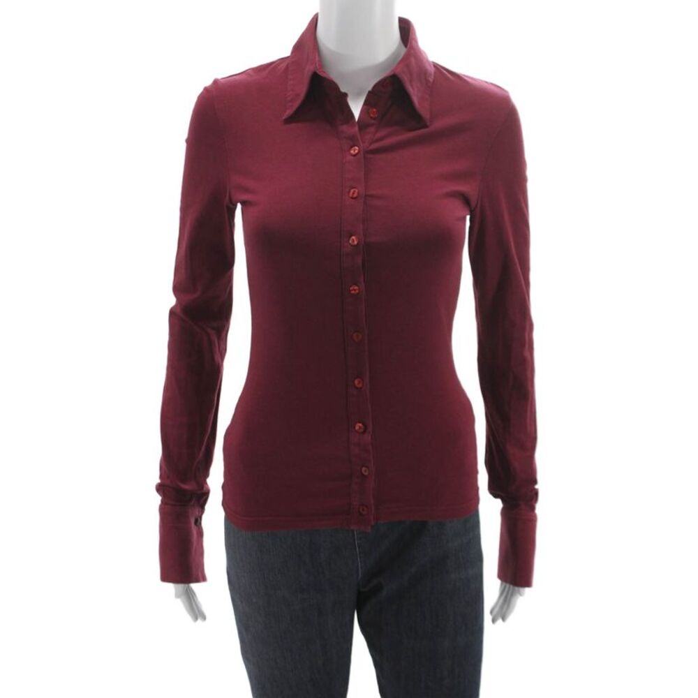 Anne Fontaine Women Collared Long Sleeve Button Up Blouse Red Cotton Size 36